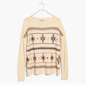 New Madewell Embroidered Reseda Pullover Sweater Cotton XS H6909 Southwestern